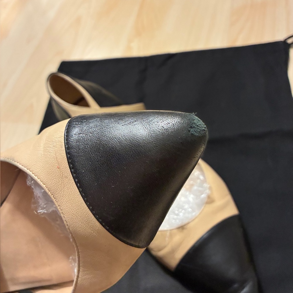 Chanel Two-Tone Beige and Black Pointed Toe Slingback Flats - Picture 13 of 15